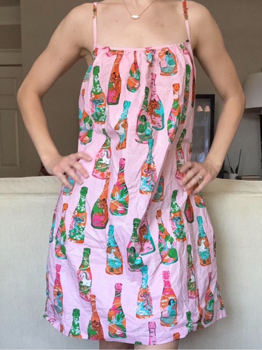 Printfresh pink champagne bottle sleep dress